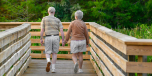 Retirees enjoying community amenities