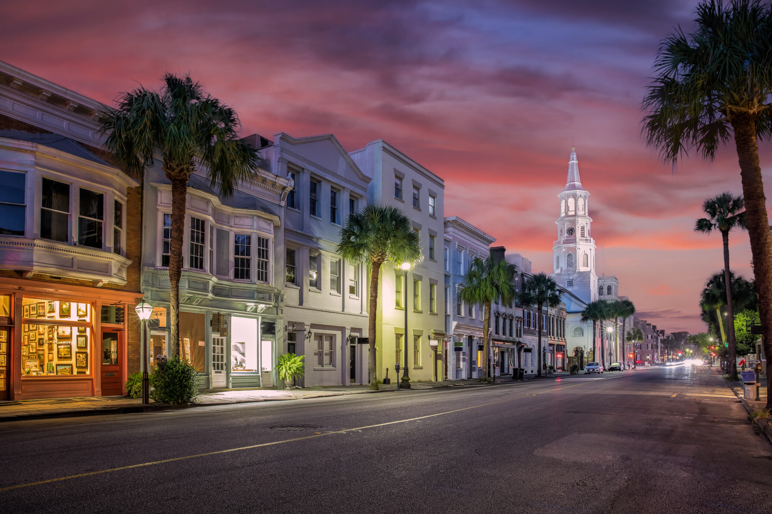 Charleston street at night
